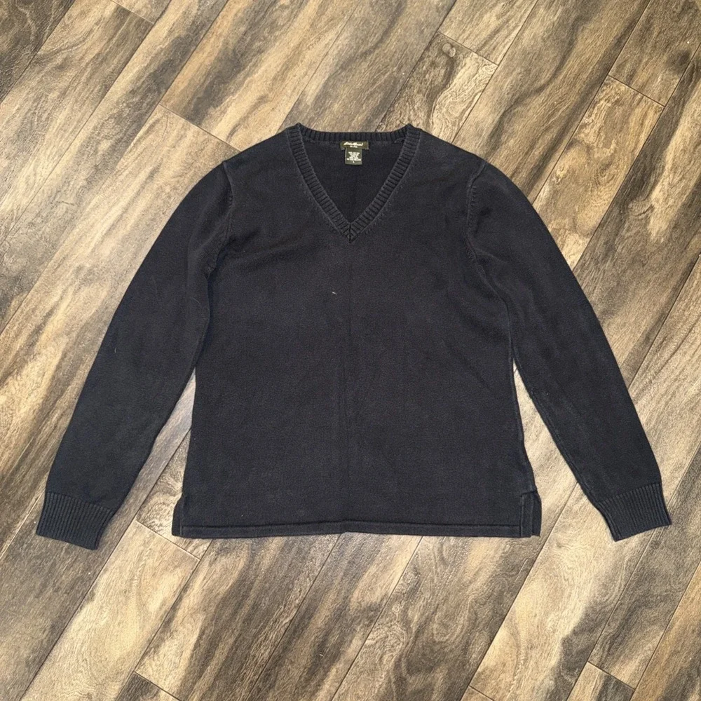 Eddie Bauer‎ V-Neck Pullover Sweater Long-sleeve Black Women's Size L